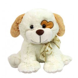 Cream 15 Inch Sitting Dog Soft Toy with Heart Patch Eyes